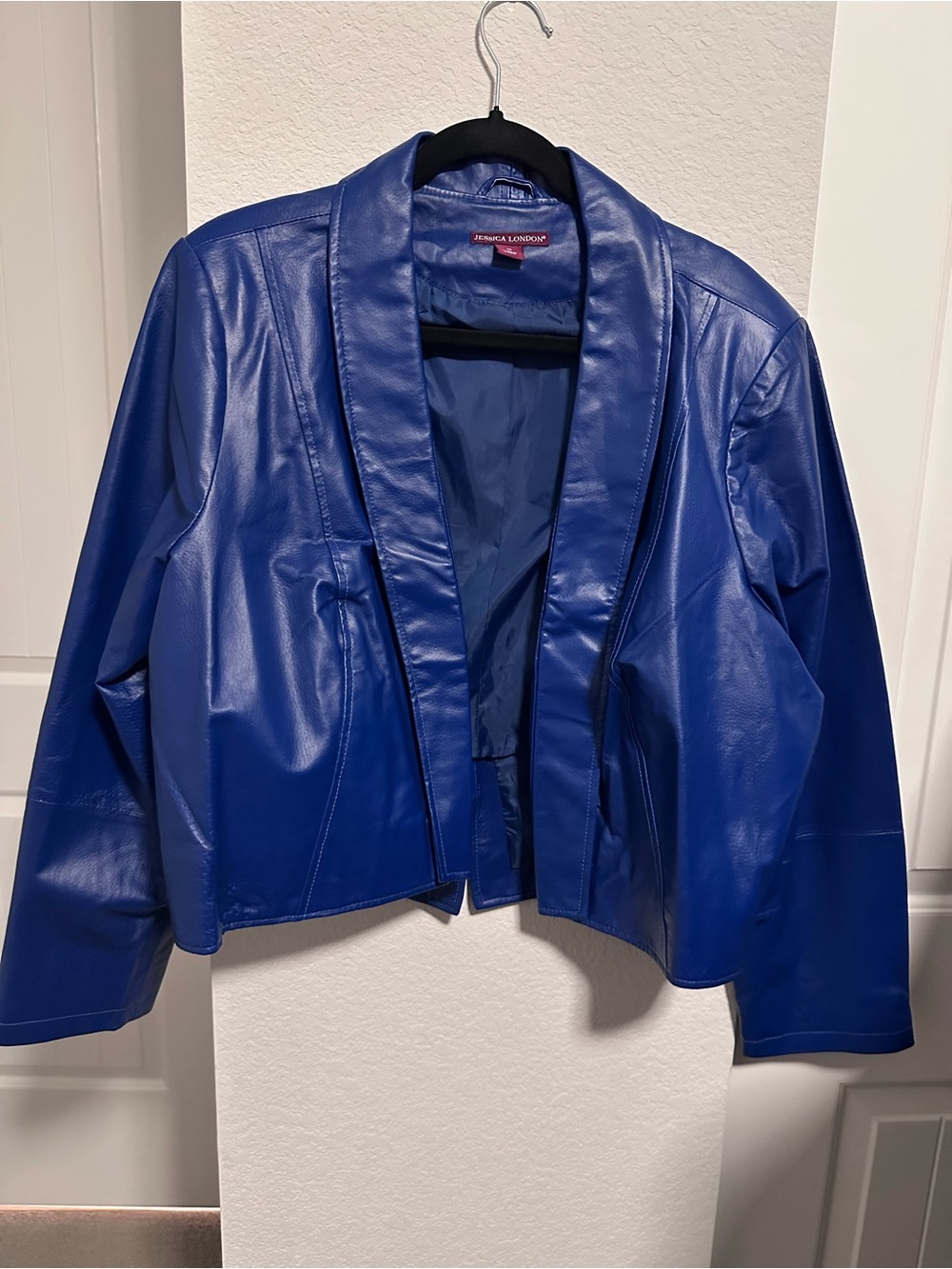Jessica London 100% Genuine Leather Cobalt Blue Blazer Jacket Size 20